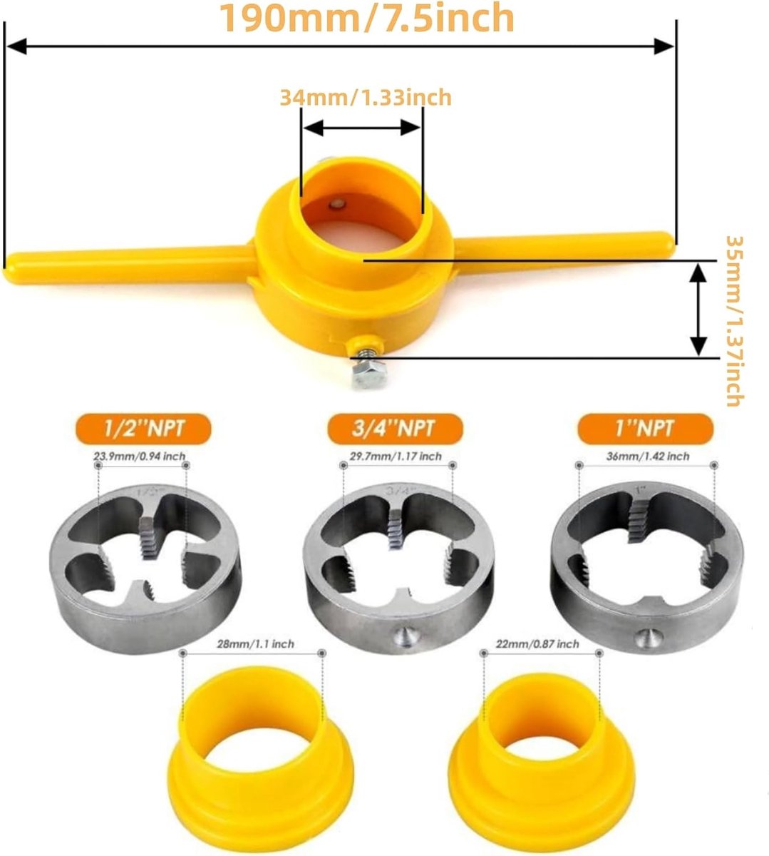 Draadmaker gereedschap kit 6-delig - 1/2", 3/4" en 1" - duurzame legering - voor schone draad op PVC leidingen - ShopVlot