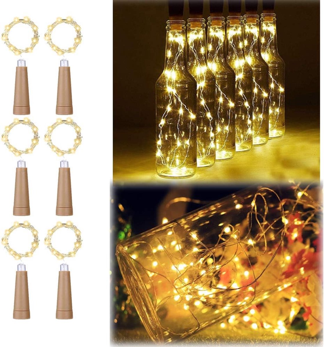 Cork lights voor flessen 2m - 20 LED's - warm wit - sfeervolle verlichting voor feestjes - ShopVlot