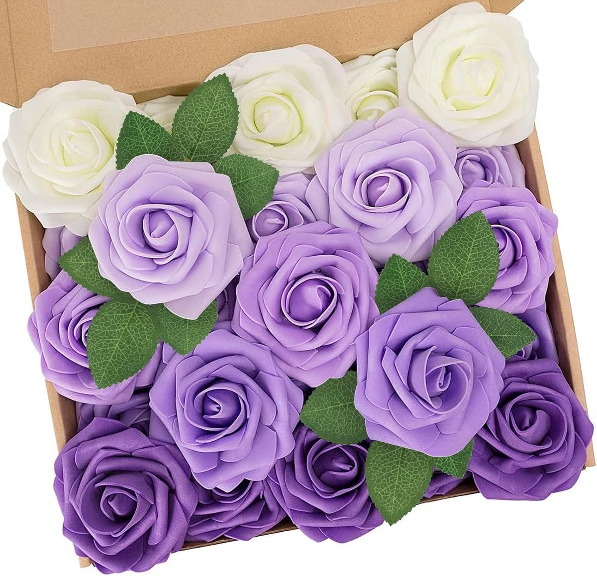 Kunstbloemen rozen 25 stuks - paarse latex bloemen - decoratieve rozen met steel - ideaal voor bruiloften - SnelShoppen