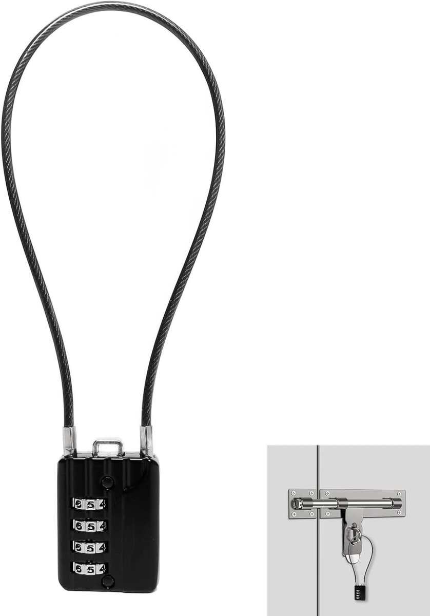 Stalen kabelslot 29 cm - 4-cijferige combinatie - hoog beveiligd - perfect voor sportlockers - SnelShoppen