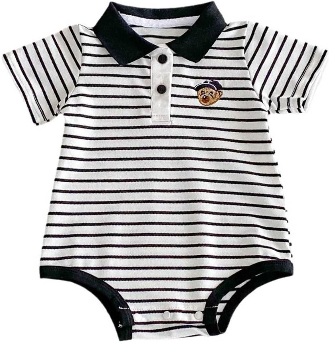 Bodys newborn korte mouw - cartoon gestreept - zwart - schattige outfit voor jongens en meisjes - SnelShoppen