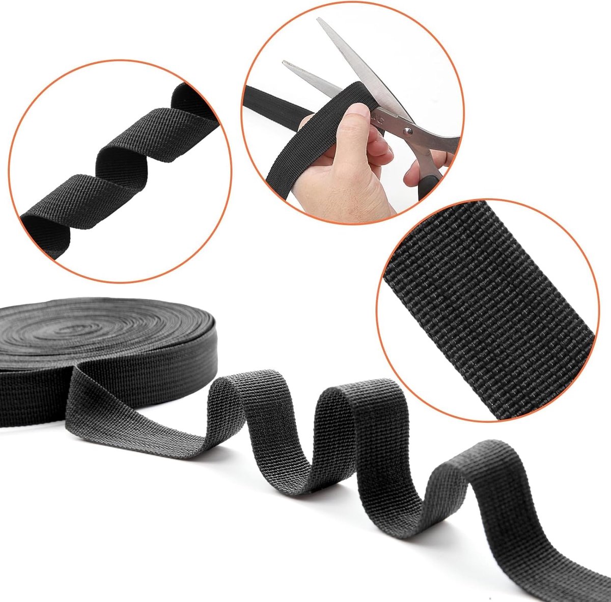 Belt polypropylene & nylon 40mm - waterdicht - zwart - ideaal voor rugzakken en hondenriemen - SnelShoppen