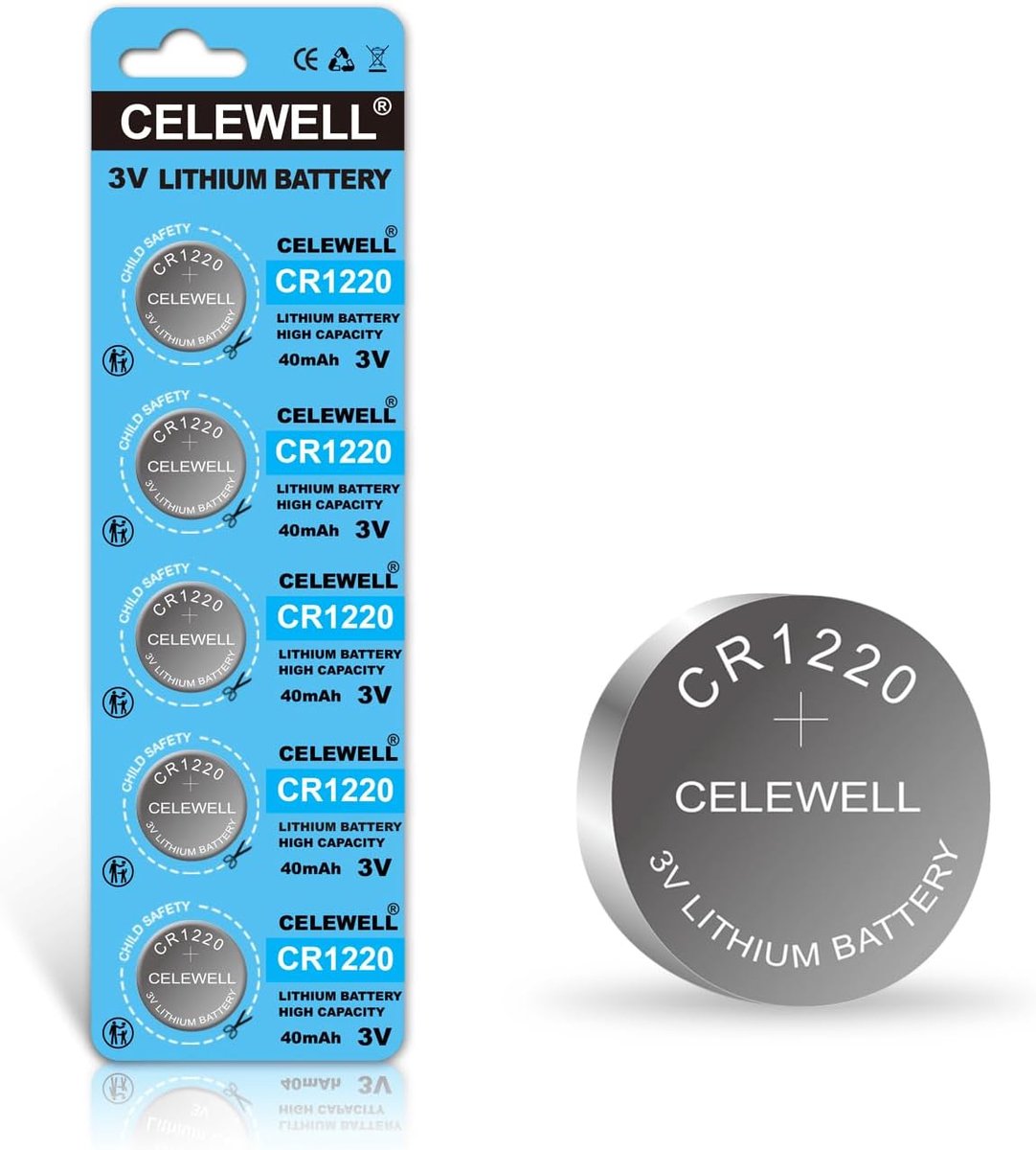 Button cell batterij CR1220 - 3V Lithium - 40mAh - ideaal voor horloges en LED lampen - SnelShoppen