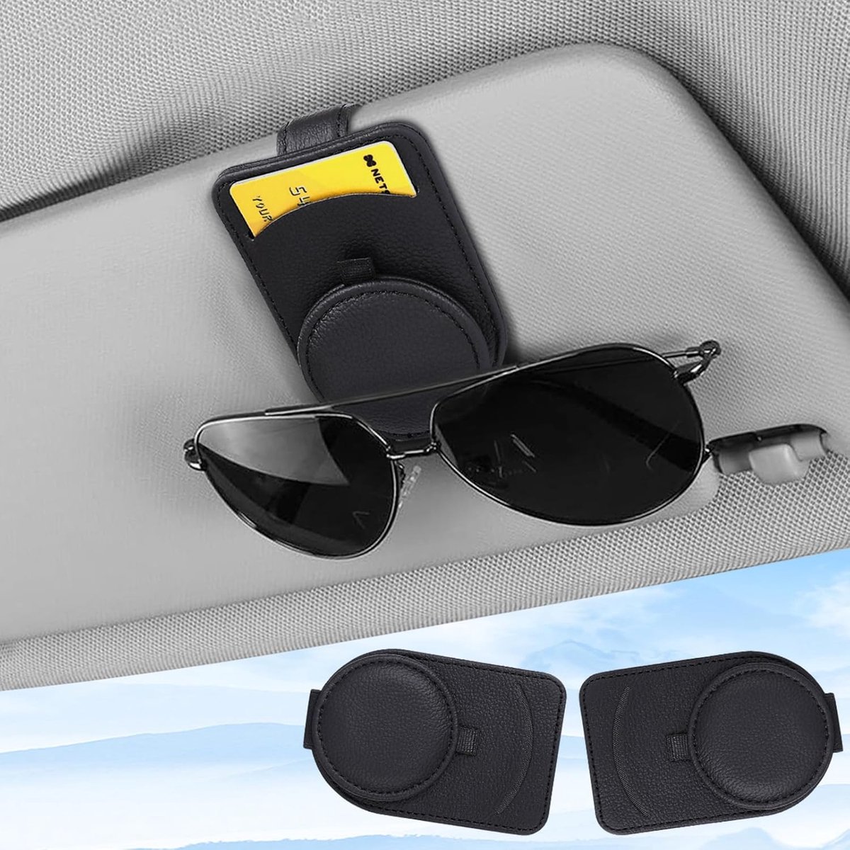 Zonnebrilhouder voor auto - leer - multifunctioneel - organiseer je accessoires - SnelShoppen
