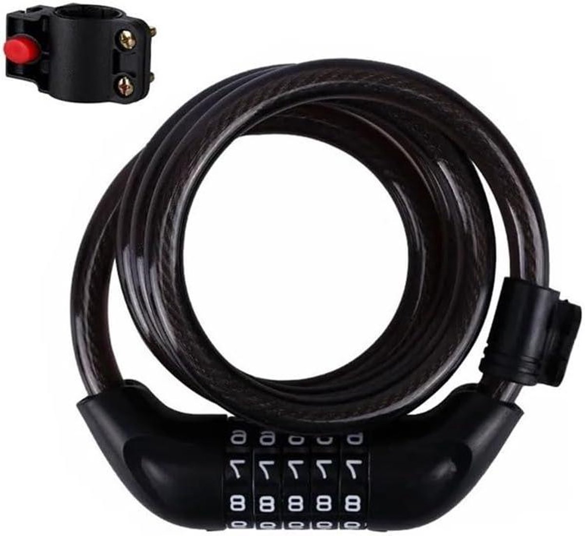 120 cm stalen kabelcombinatieslot - Fietsslot - Diefstalbeveiliging voor fietsen, motoren en elektrische voertuigen - 5-cijferig combinatieslot - Inclusief montagebeugel - Beveiliging tegen insnijden en inbreken - Zwart