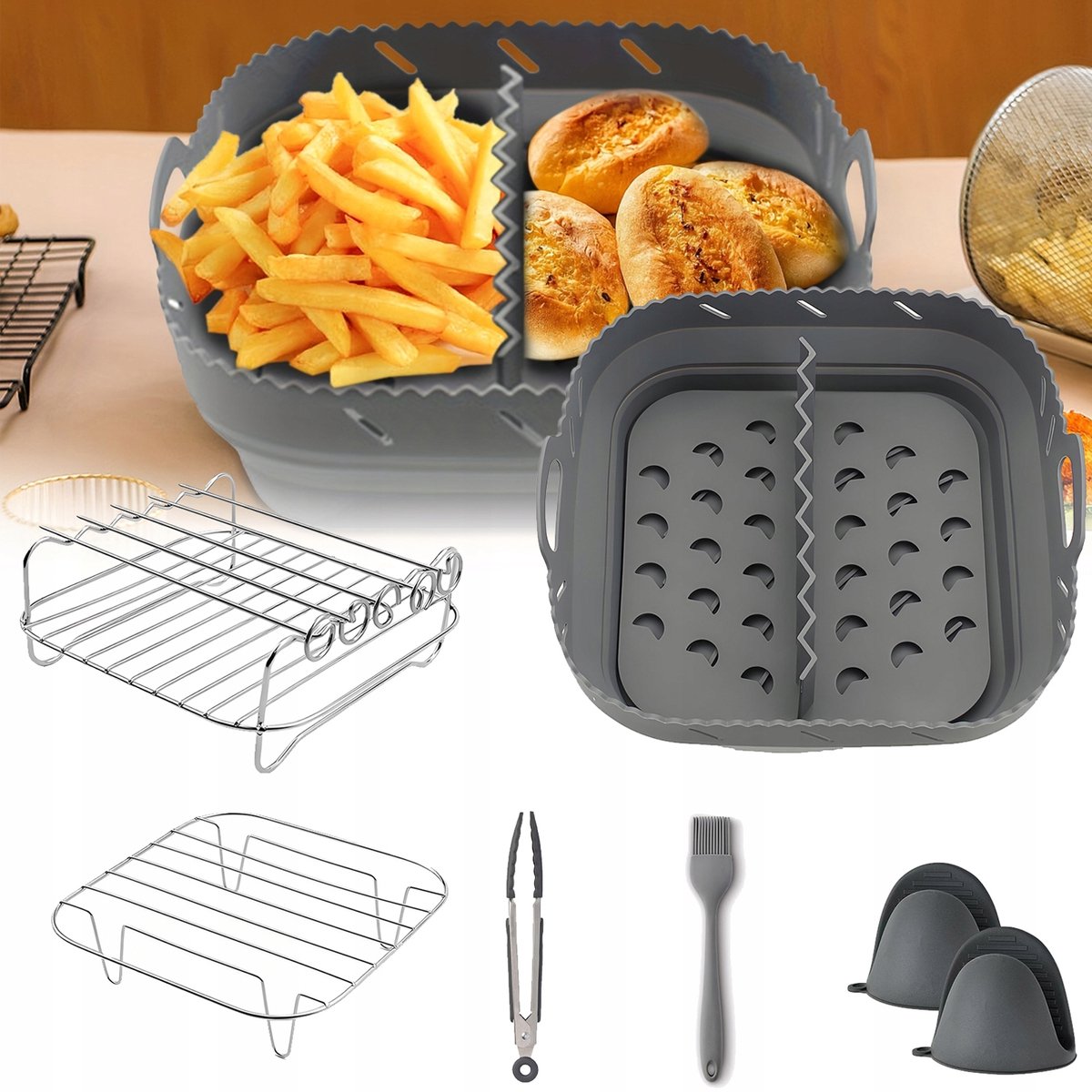 Merkloze Airfryer Silicoen Bakvorm met Scheidingswand