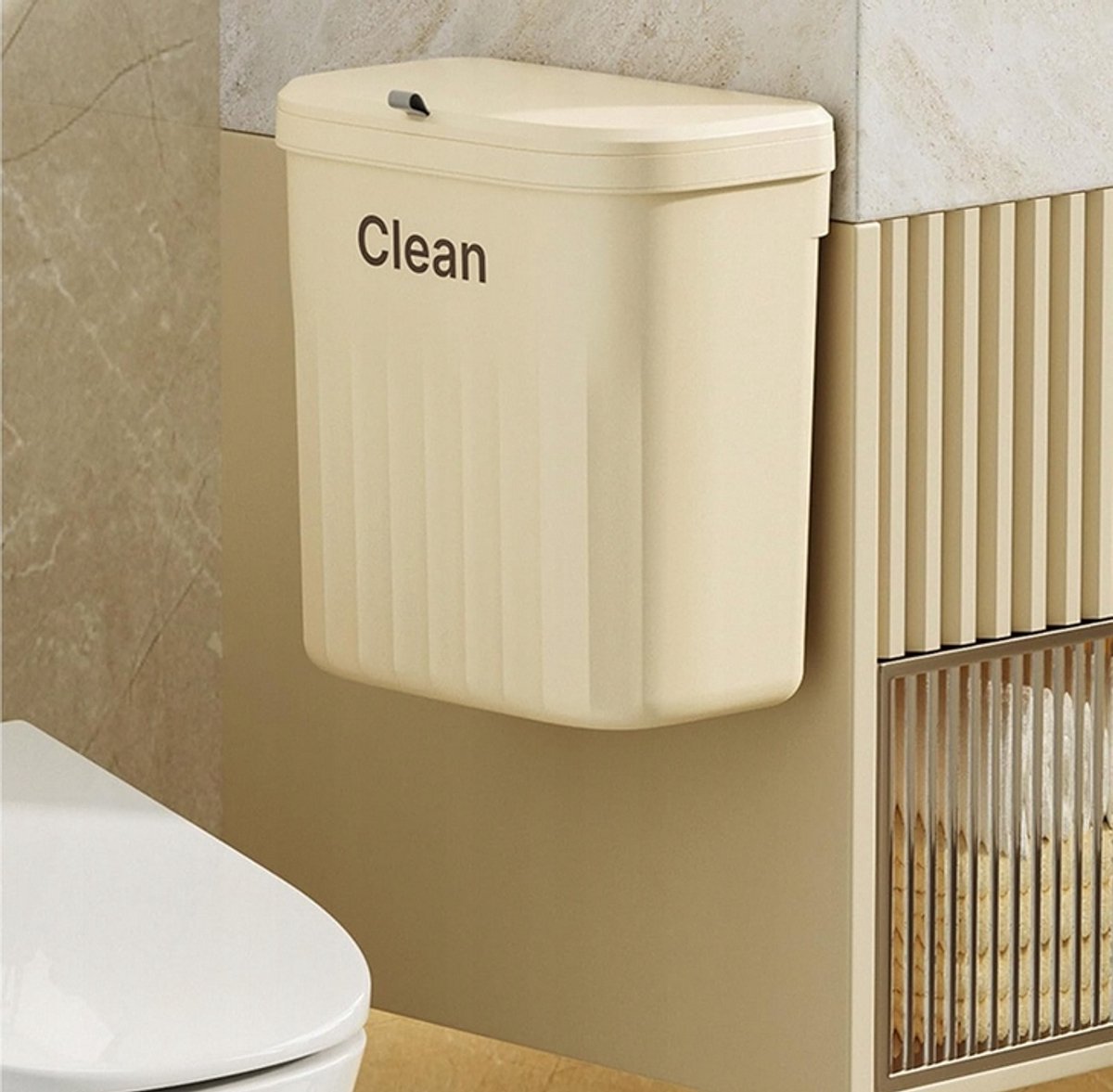 Merkloze Gele Afvalbak met Deksel - Ideaal voor Keuken & Badkamer
