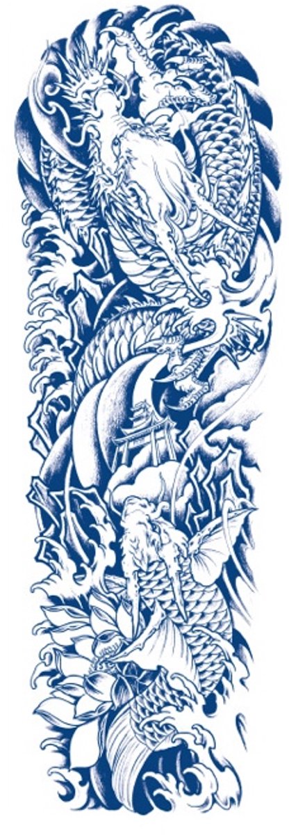 Tijdelijke sleeve tattoo draak koi vissen 2 weken