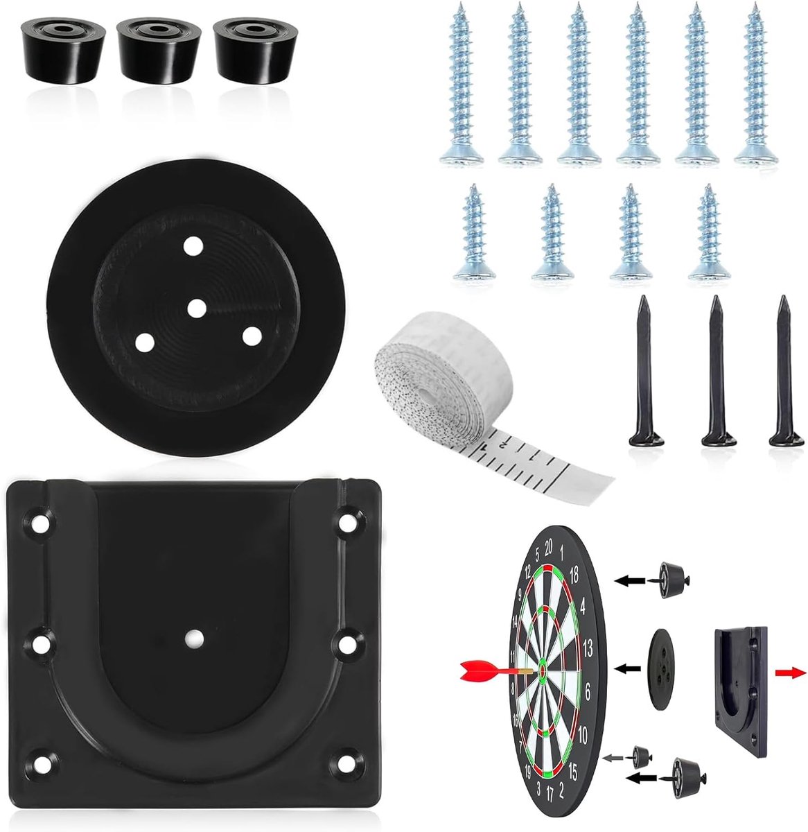 Dartbordbeugel set - Plastic dartboard montagebeugels - Inclusief schroeven en tape measure - SnelShoppen