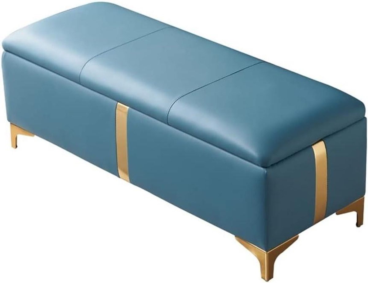 Opbergkruk Rechthoekig - Bank Kruk Paskamer - Schoenen Wisselen - Sponsvulling Hoge Dichtheid - 85x45x42cm - Blauw