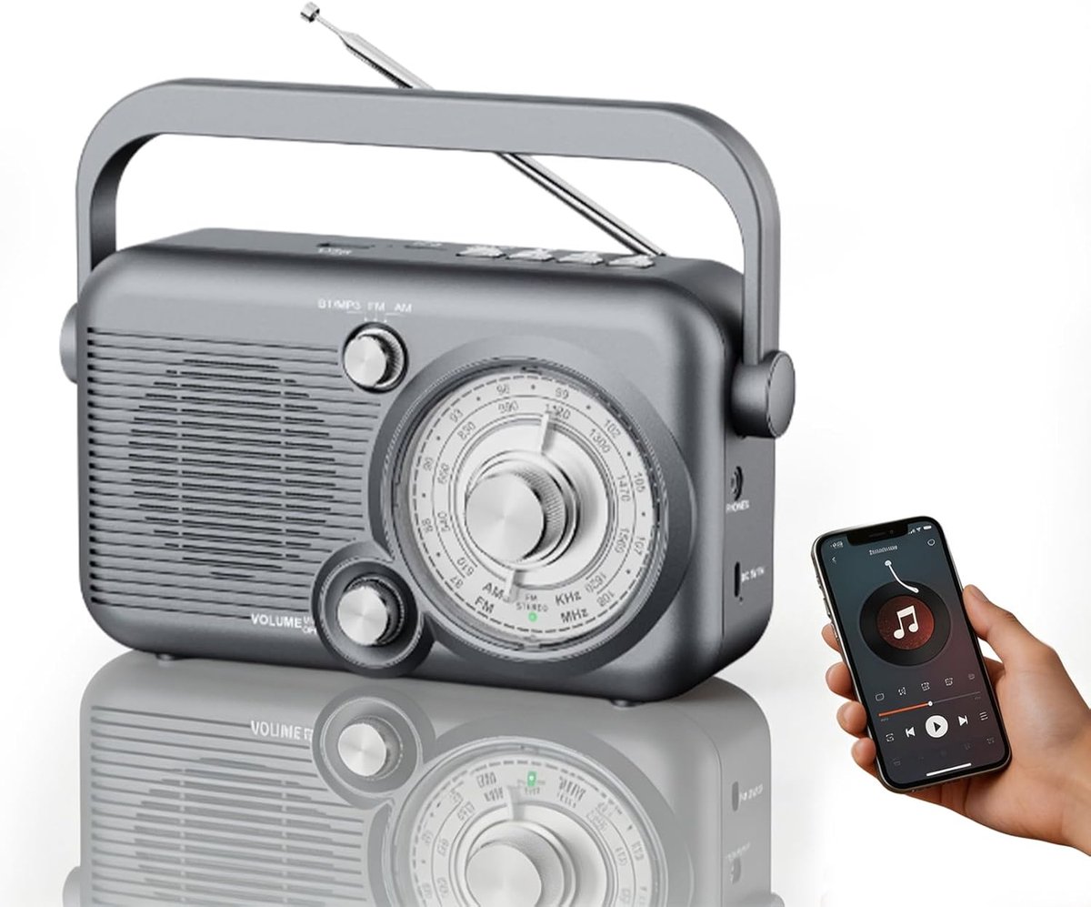 Draagbare radio met Bluetooth - AM/FM koffer radio - batterij- en netvoeding - ideaal voor keuken en buiten - SnelShoppen