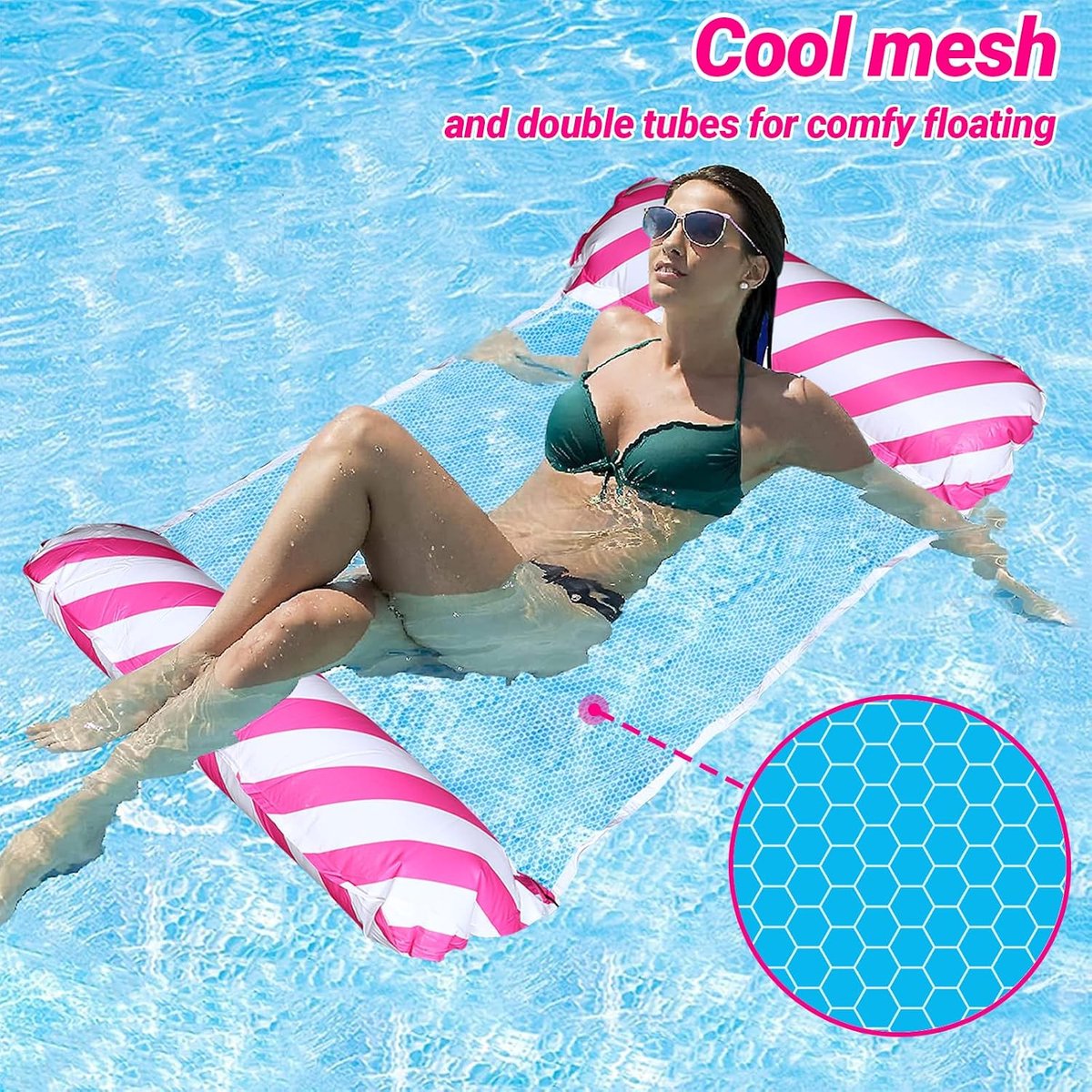 Opblaasbare waterhangmat - Magenta - Mesh stof - Ideaal voor ontspannen in het water - SnelShoppen