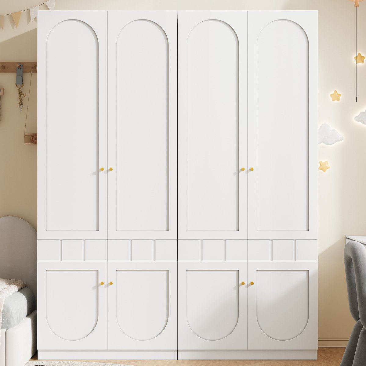 MODENUIT Kledingkast - 2 Deuren Met Hanggedeelte En Lades - Voor Slaapkamer - MDF - Wit - 160x50x200 Cm