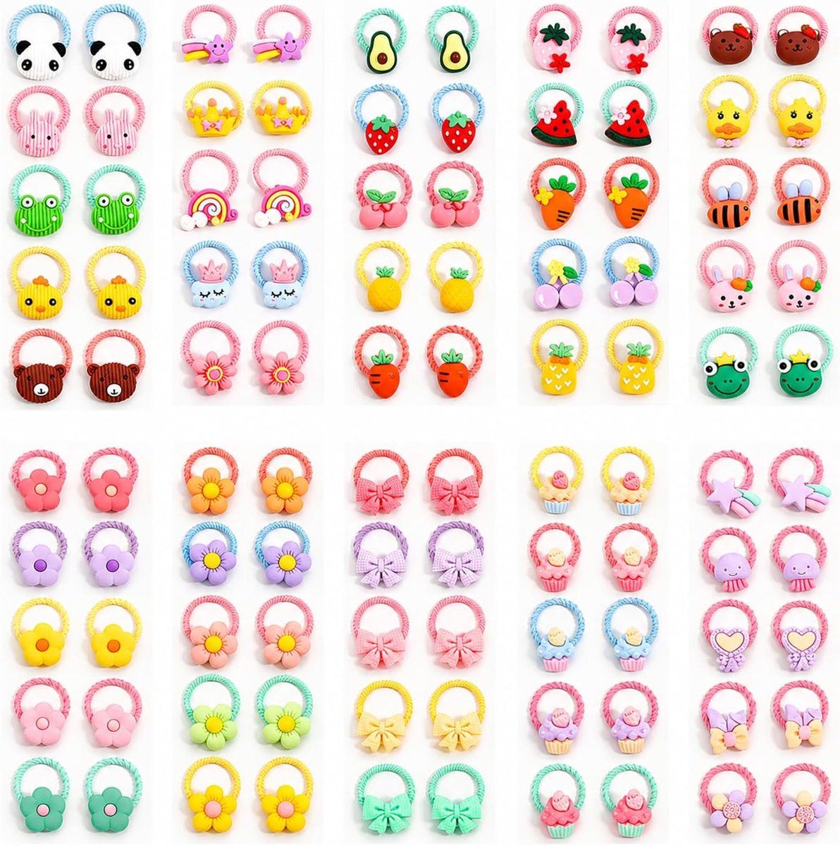 haarelastiekjes 100 stuks - zachte scrunchies - 10 designs - beschermt gevoelig haar - SnelShoppen