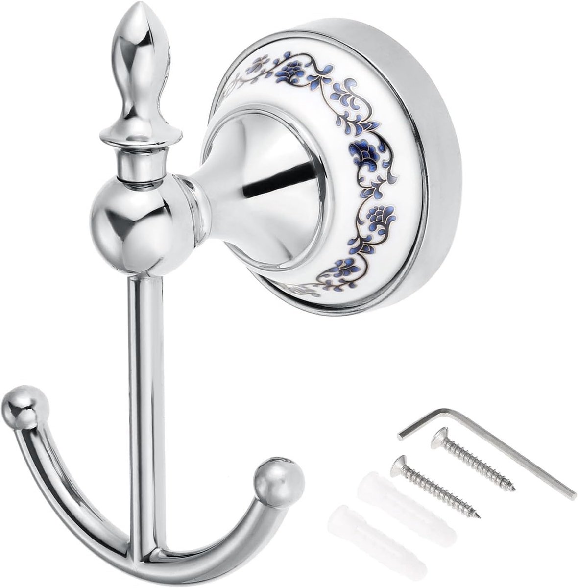 Decoratieve kledinghaken - retro keramiek - luxe zilveren zinklegering - perfect voor badkamer - SnelShoppen