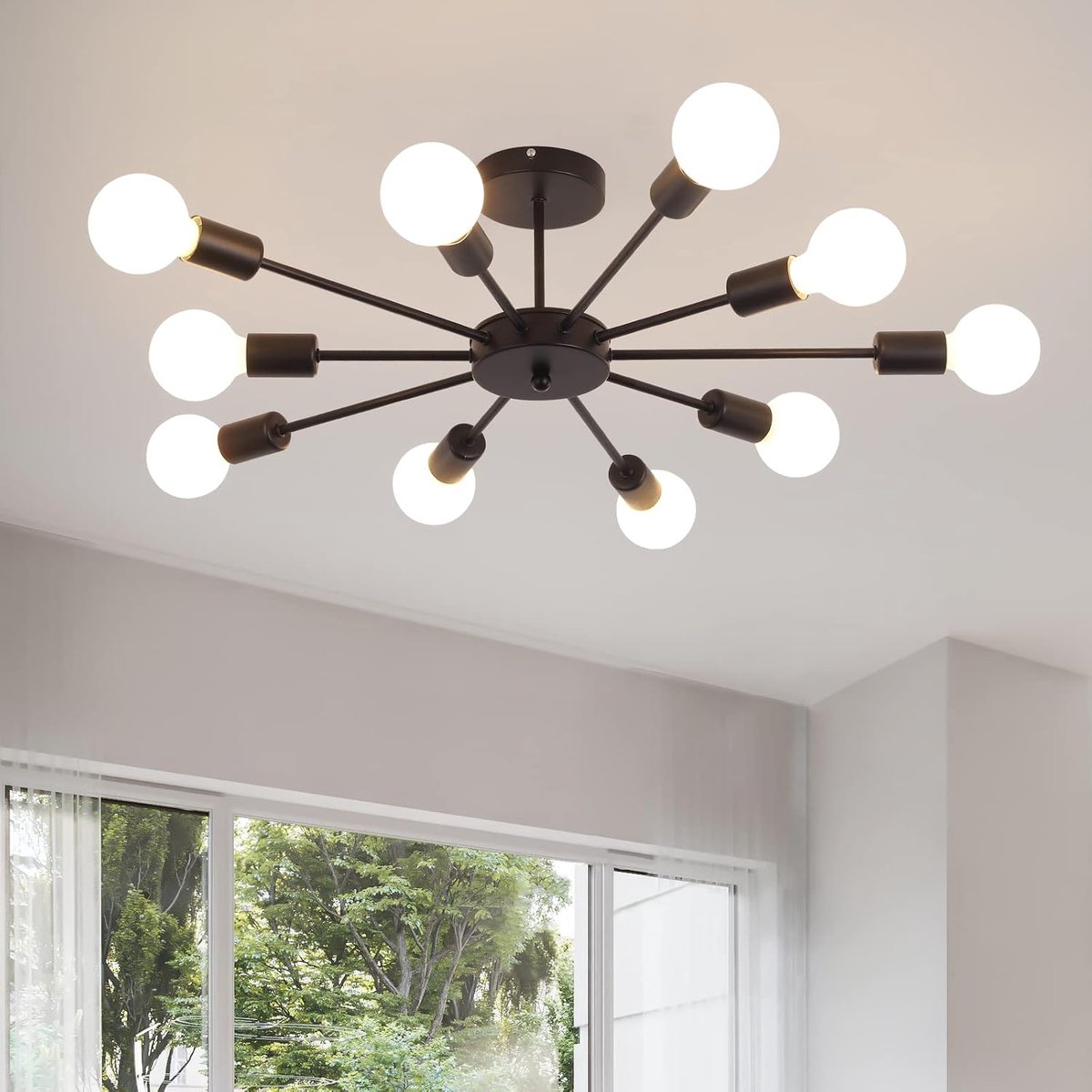Kroonluchter plafondlamp 10-lichts - modern zwart - industrieel vintage - sfeervolle verlichting voor woonkamer - SnelShoppen