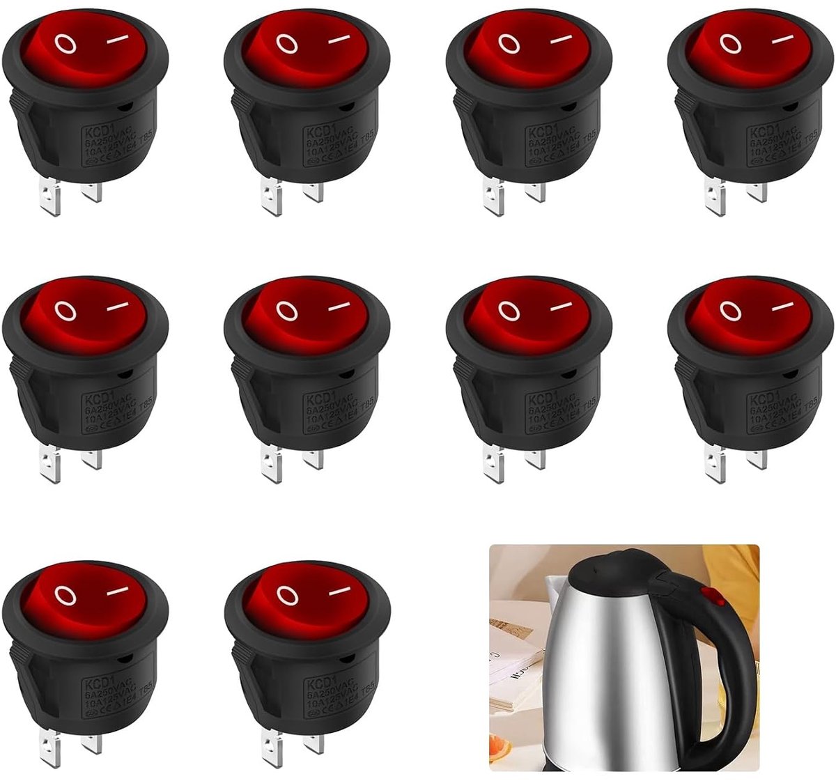 Toggle Switches 10 Stuks - 2 Polige Ronde Aan/Uit Schakelaar - Grote Rode Diameter - SnelShoppen