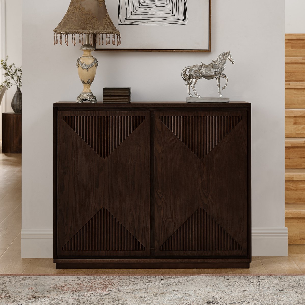 STILVORA Dressoir - Met V-Groeven En Dubbele Deuren - Walnootkleurig Hout En MDF - 99x24x83 Cm Walnut