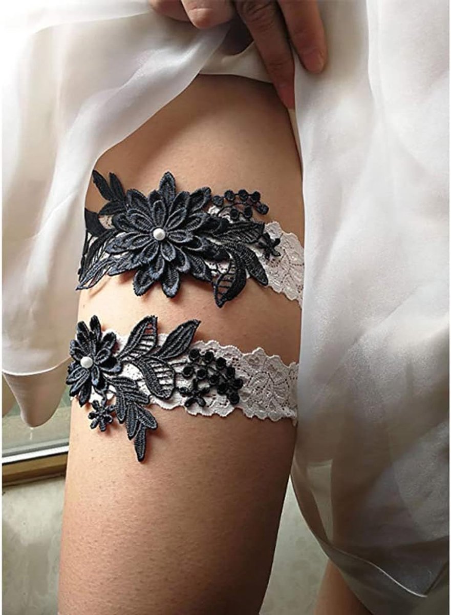 Bridal Wedding Garter - Zwart - Bloem Design - Elegant voor Bruidsaccessoires - SnelShoppen