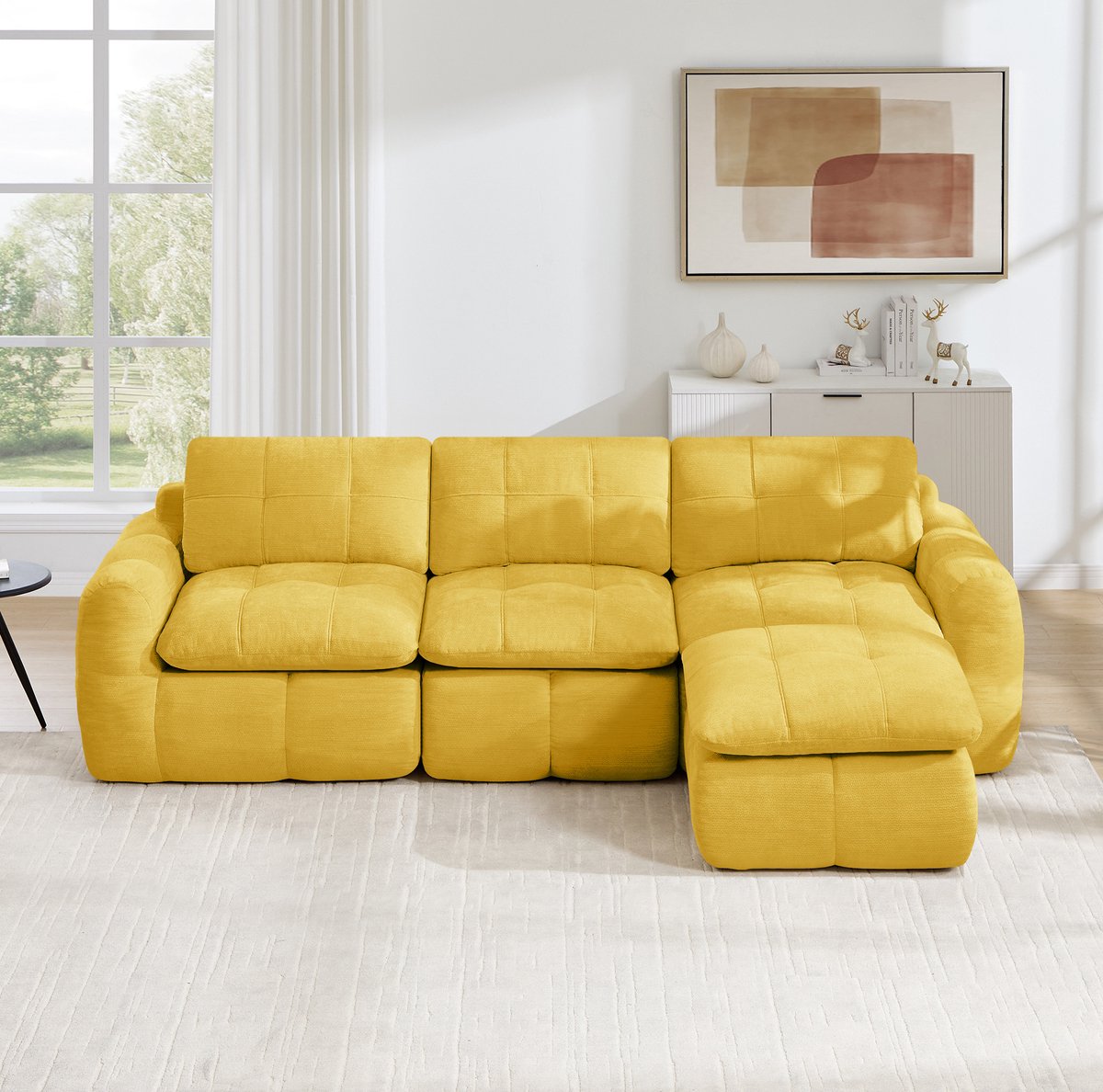 STILVORA Hoekbank 264 x 160 cm - 3-Zits Modulaire Bank Met Ottoman En Montagevrij Ontwerp - Voor Woonkamer En Appartement - Chenille Geel
