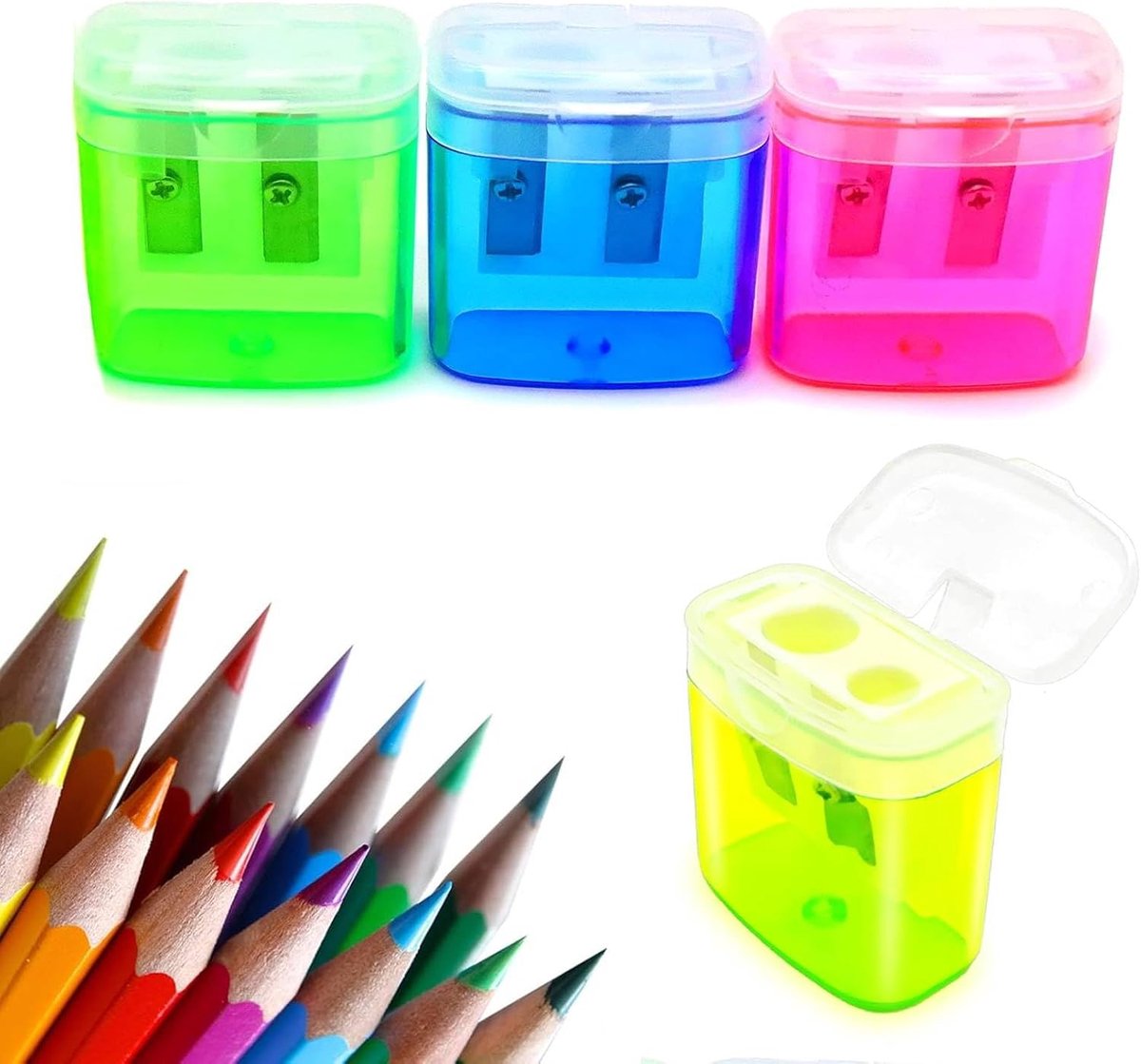 Potloodslijper handmatig - compacte 4-delige set - kleurrijk ontwerp - ideaal voor school en kantoor - SnelShoppen