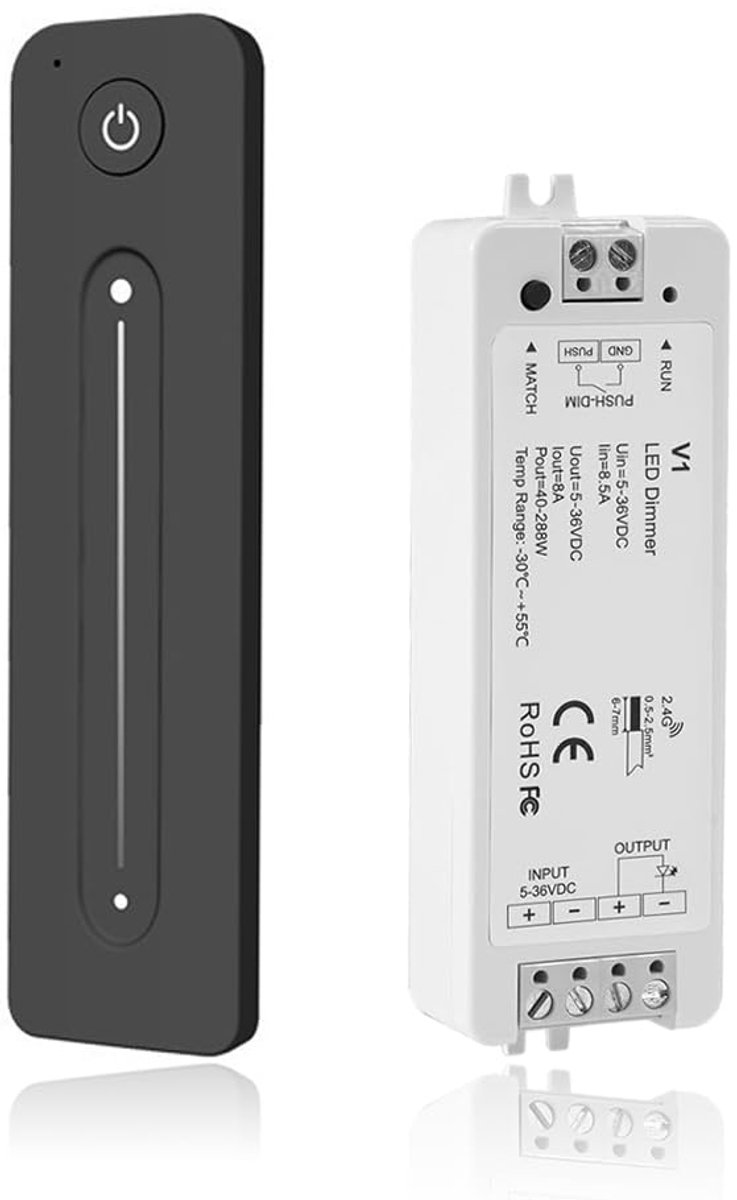 Led-dimmer controller met afstandsbediening - DC 5V-36V 8A - 2,4GHz RF - ideale dimschakelaar voor ledstrips - SnelShoppen
