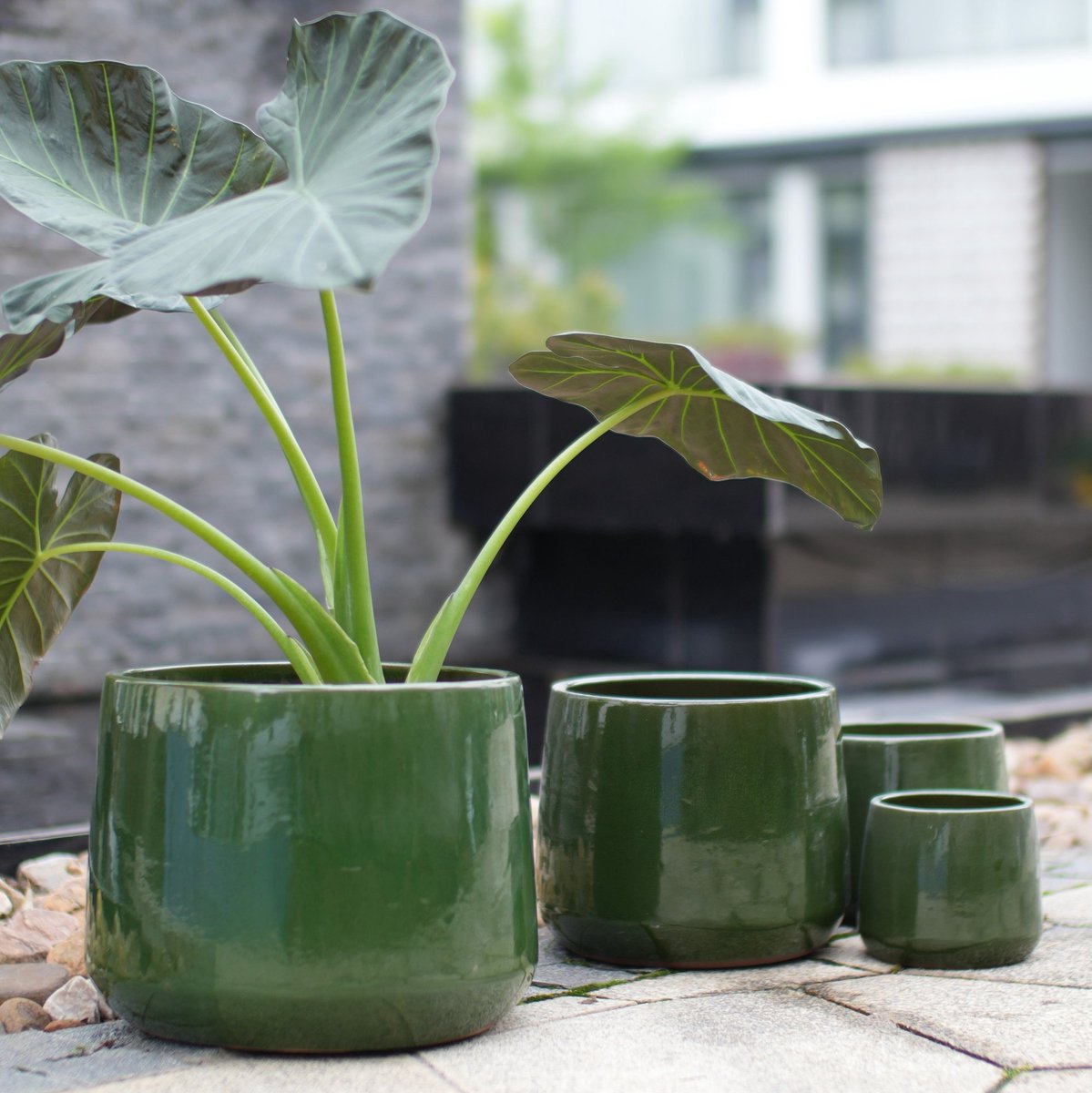 FloraGrace Bloempot Set 4 Delig Rond 33 Cm Keramiek Antique Green Glanzend Voor Binnen En Buiten Met Afwateringsgaten En Vorstbestendig