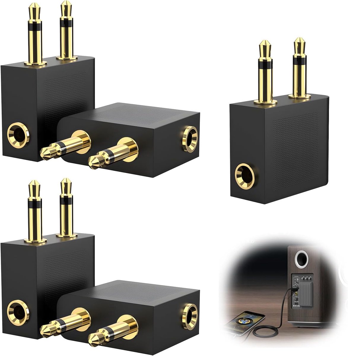 Airplane adapter koptelefoon - 3.5mm stereo - gouden aansluiting - gebruik je eigen koptelefoon tijdens de vlucht - SnelShoppen
