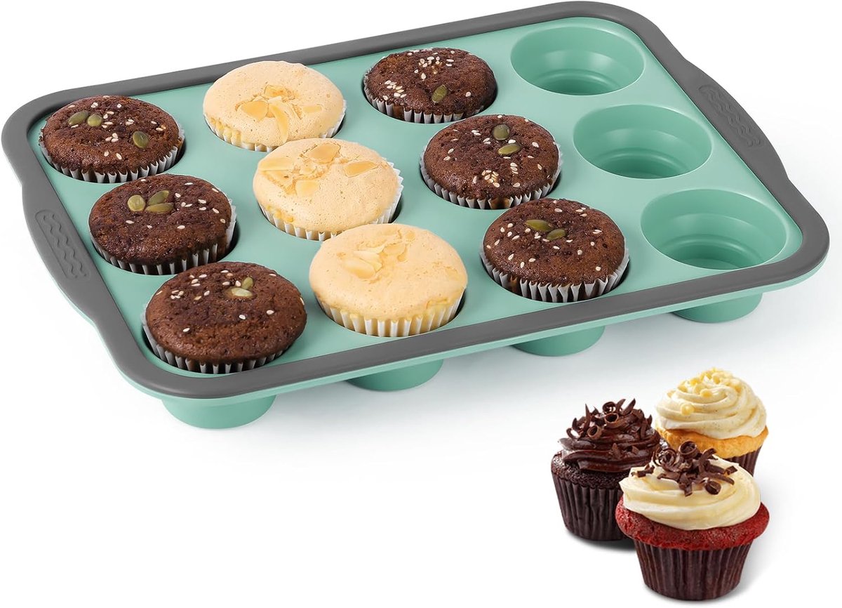 Silicone Muffin Tray 12 Cups - 31 x 22 x 3 cm - BPA vrij - Perfect voor cupcakes en muffins - SnelShoppen