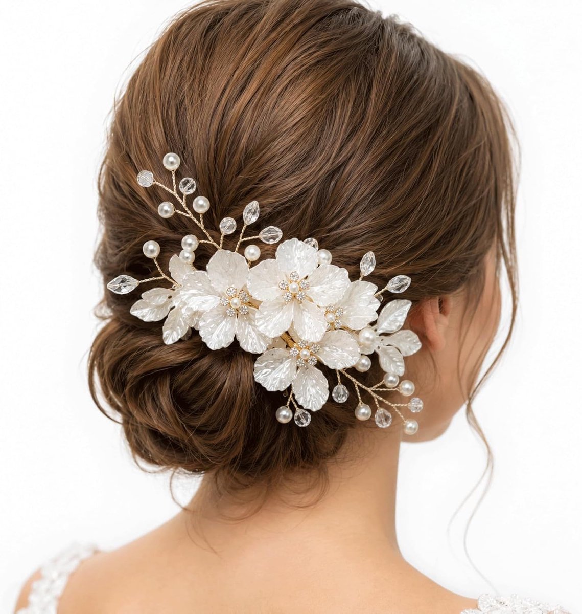 Haaraccessoires bruid - handgemaakte parel bloemen - gouden haarspelden - elegant voor bruiloft - SnelShoppen