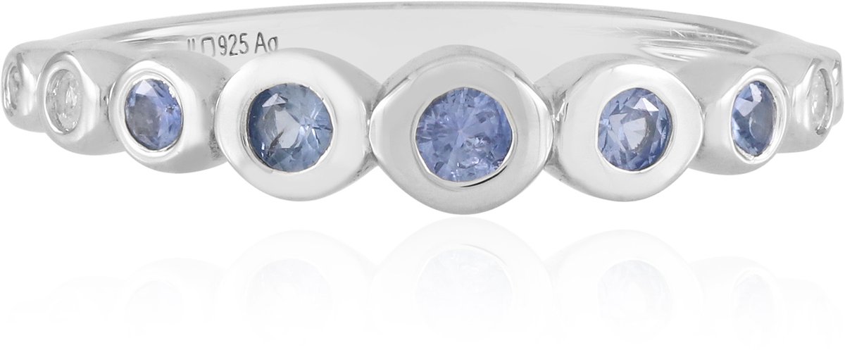 Cavill - Zilveren ring platina geplateerd - Blauwe Ceylon saffier 0,3 ct - Rond geslepen - Verstelbare luxe damesring