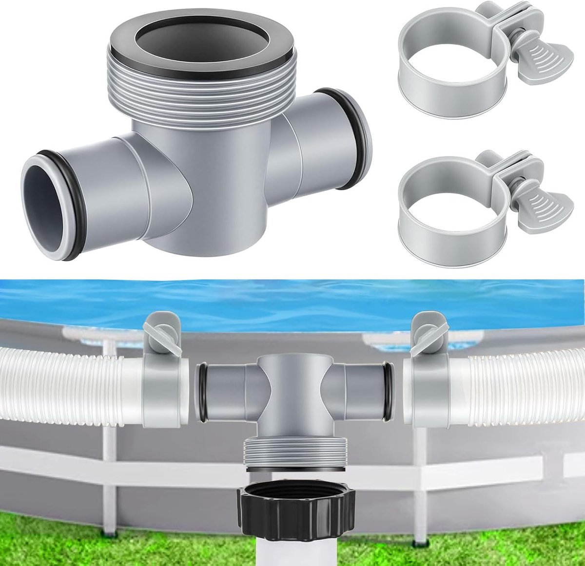 Adaptador Manguera Pool 32mm naar 38mm - met Juntas Tóricas en Abrazadera - ideaal voor vervanging filterpomp - SnelShoppen