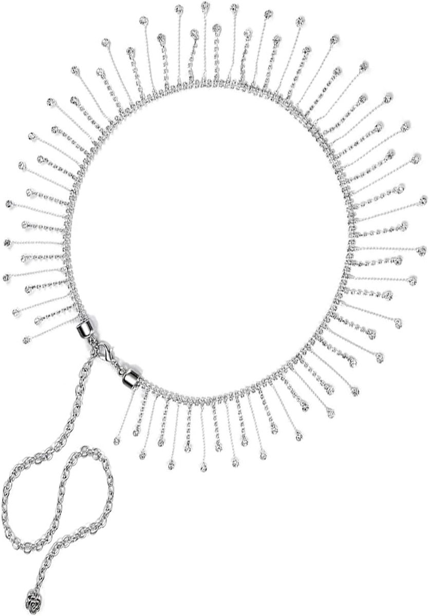Gesp met schakelketting 70 cm - glanzende glazen riem - verstelbare zilveren tailleketting - ShopVlot