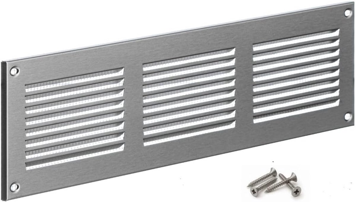 Ventilatie grille 300 x 100 mm - roestvrij staal - met insectenbescherming - geschikt voor wand en plafond - ShopVlot