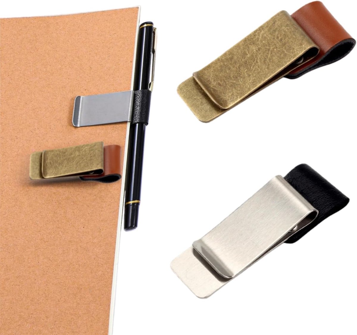 pennenhouder 2 stuks - kunstleer - metalen clip - ideaal voor notitieboeken - ShopVlot