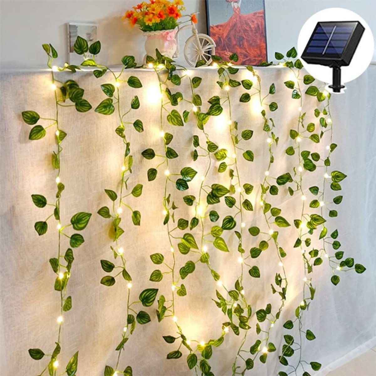 Solar lichtsnoer 50 LED - kunstmatige klimop - IP65 waterproof - ideaal voor kerstdecoratie - ShopVlot