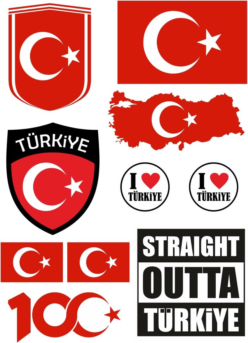 Auto sticker set 8 stuks - vinyl Turkse vlaggen - weerbestendig - versier je voertuig - ShopVlot