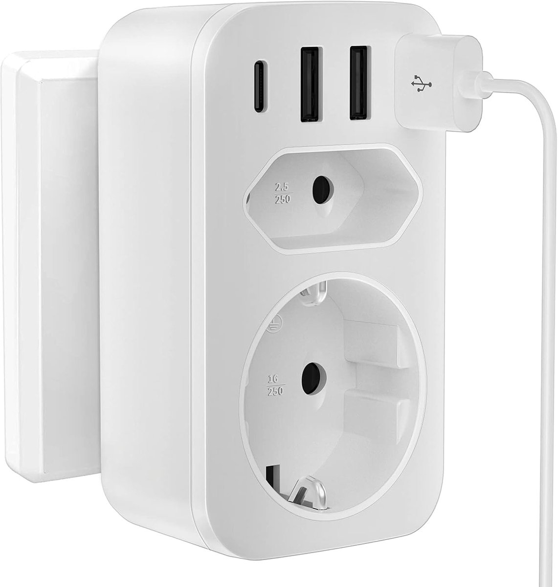 Meervoudige stekkeradapter 4000 W - type F-stopcontact - 2-in-1 type C/F-uitbreiding - ideaal voor thuis en op reis - ShopVlot