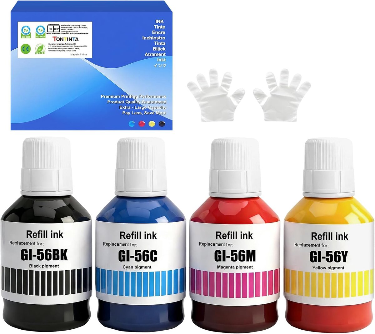Inktflessen GI-56 - 4PK (BK 170ml, C/M/Y 135ml) - Compatibel met Canon MAXIFY - Hoge paginaopbrengst - ShopVlot