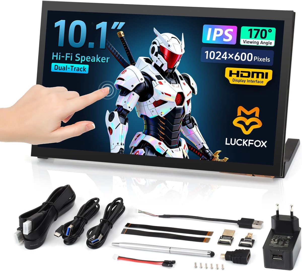 Portable monitor 10.1" IPS - 10-punts multitouch - HDMI Plug & Play - Ideaal voor Raspberry Pi 5 - ShopVlot