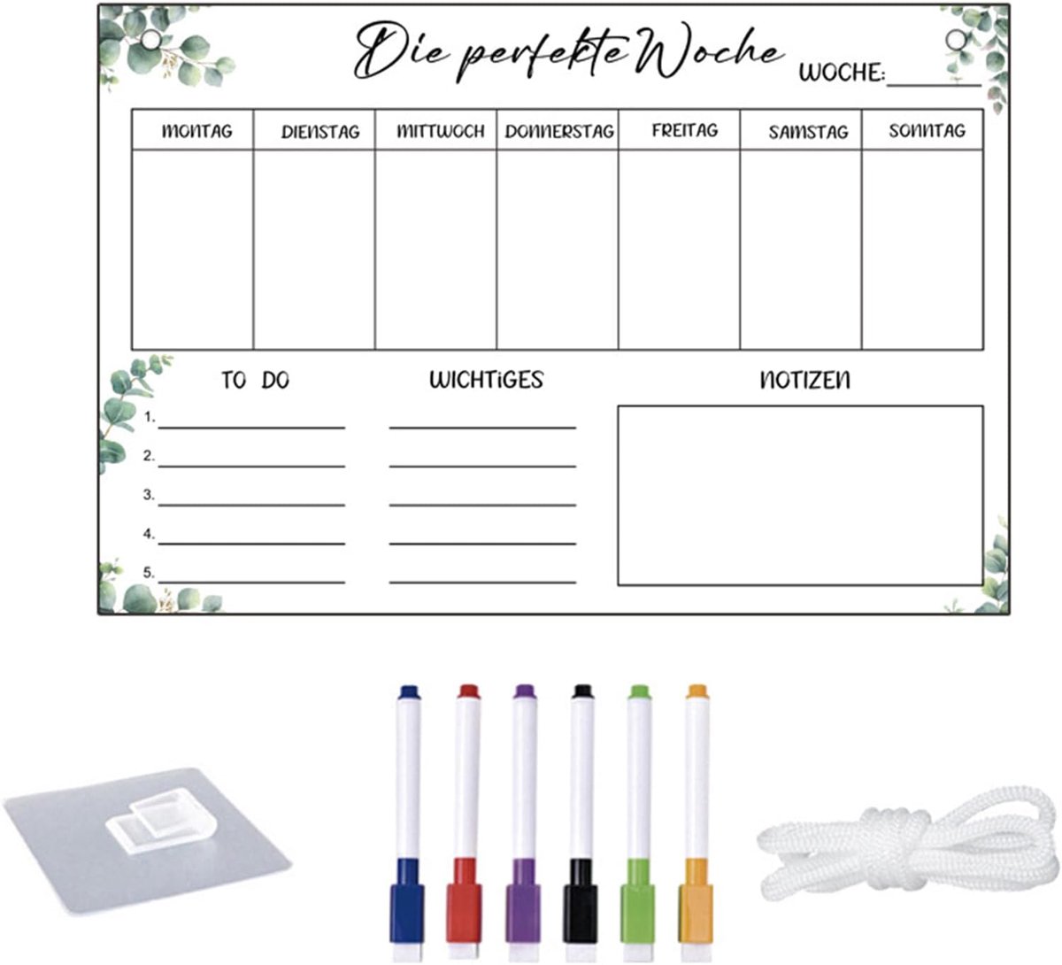 Wekelijkse planner 30 x 20 cm - Wasbare acryl glas - Gevuld met 6 whiteboard markers - Ideaal voor gezinsplanning - ShopVlot