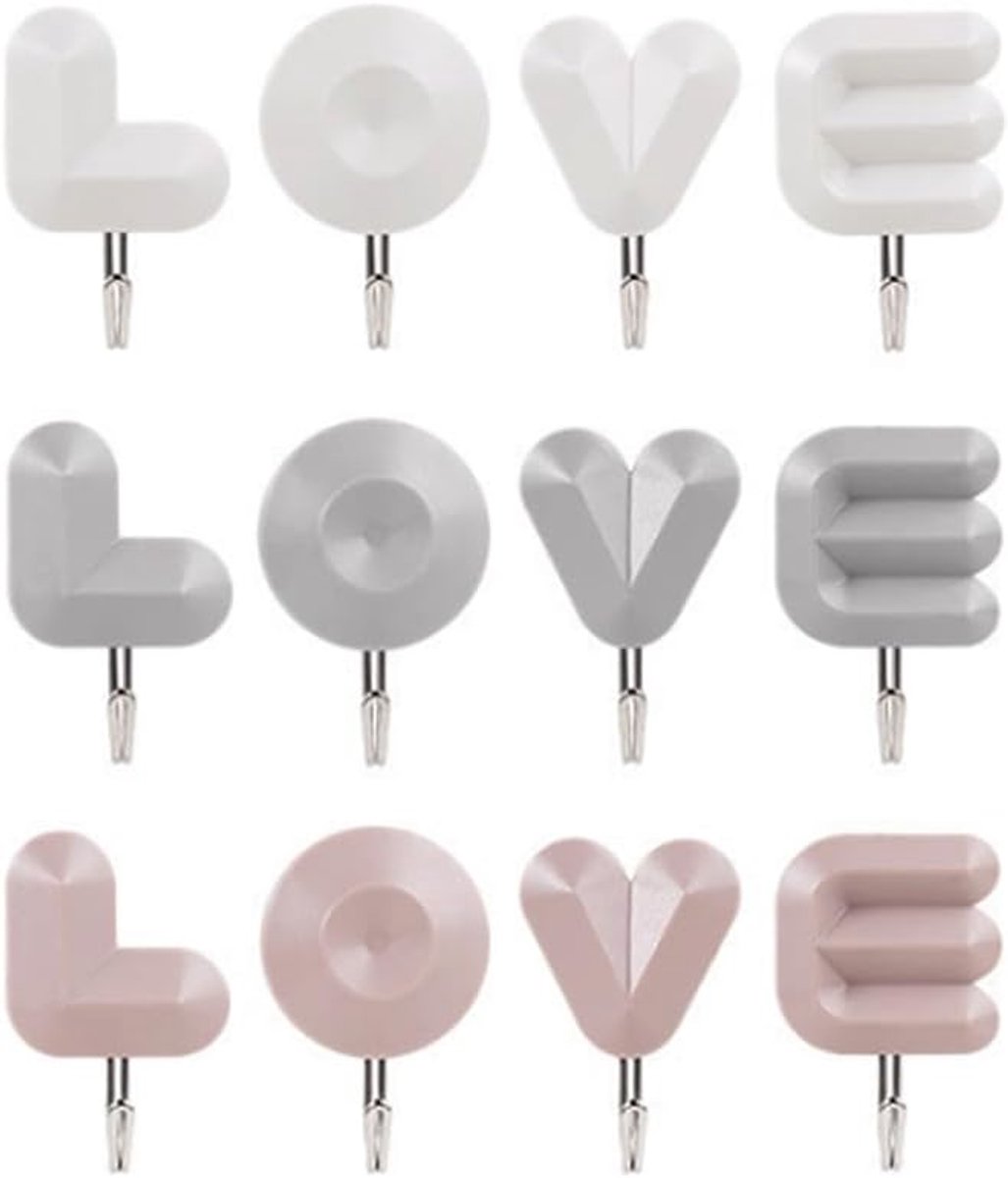 Zelfklevende Haken Set van 3 - Multifunctionele L O V E Ontwerp - Decoratieve Haken voor Handdoeken en Sleutels - ShopVlot