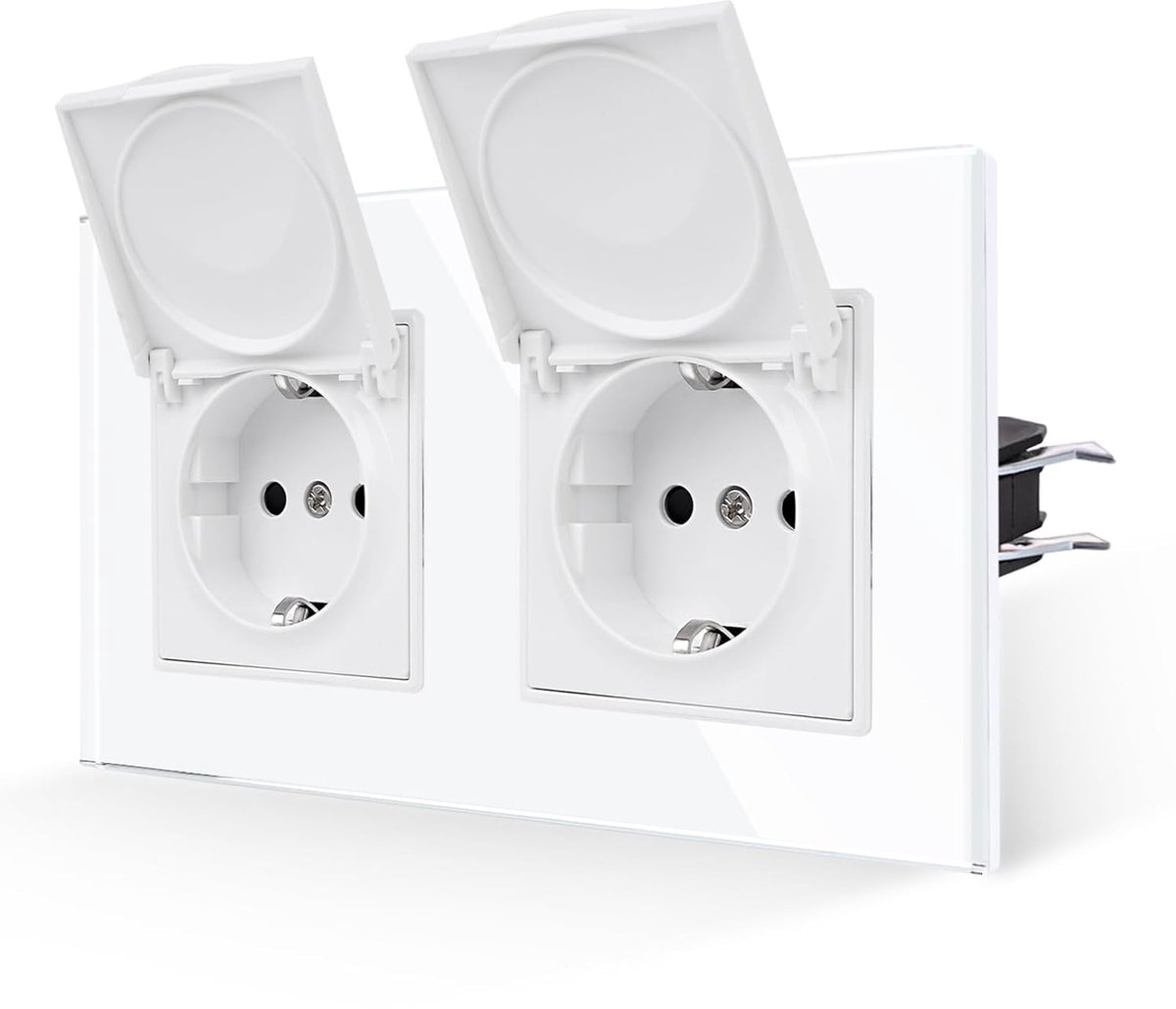 Wandcontactdoos 16 Ampere - Dubbele aansluiting - Veiligheidsglasplaat - Waterdicht met haak - ShopVlot