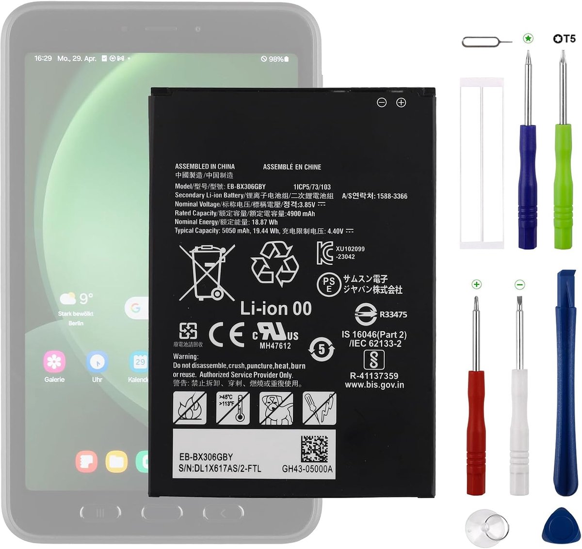 Reservebatterij 4900mAh - EB-BX306GBY - Compatibel met Galaxy Tab Active5 5G SM-X306B - Eenvoudige installatie - ShopVlot