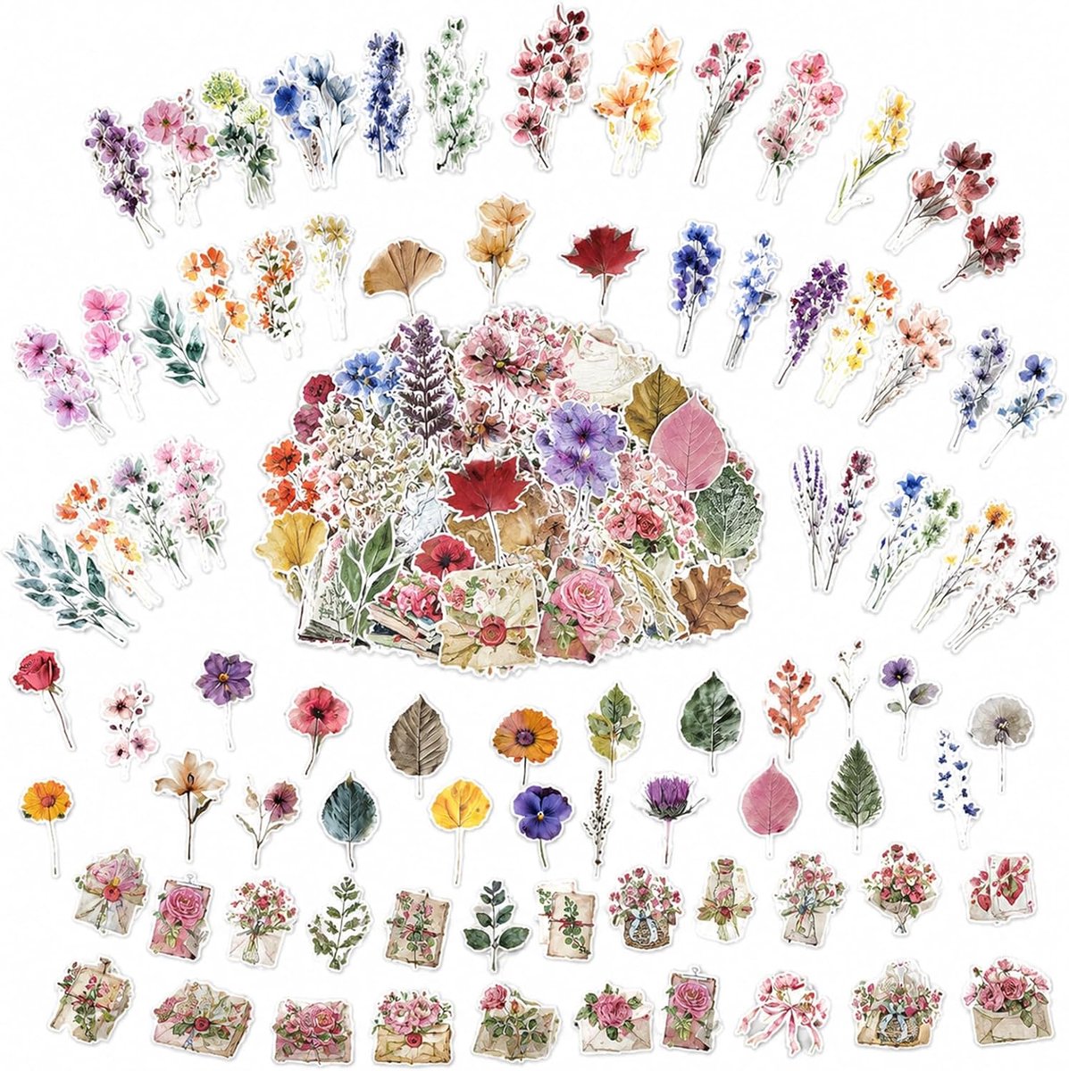 Scrapbooking stickers 300 stuks - transparant - vintage bloemen - voor dagboek knutselen - ShopVlot