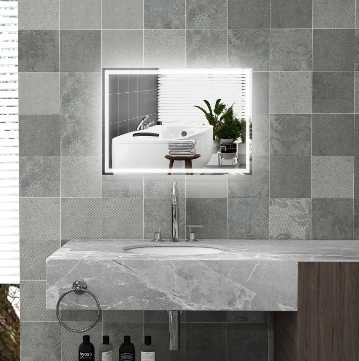 Badspiegel Met Ledverlichting En Touchbediening - 70 X 50 X 4 Cm - Glas - Zilver - Wandspiegel Voor Badkamer Met Antibeslag