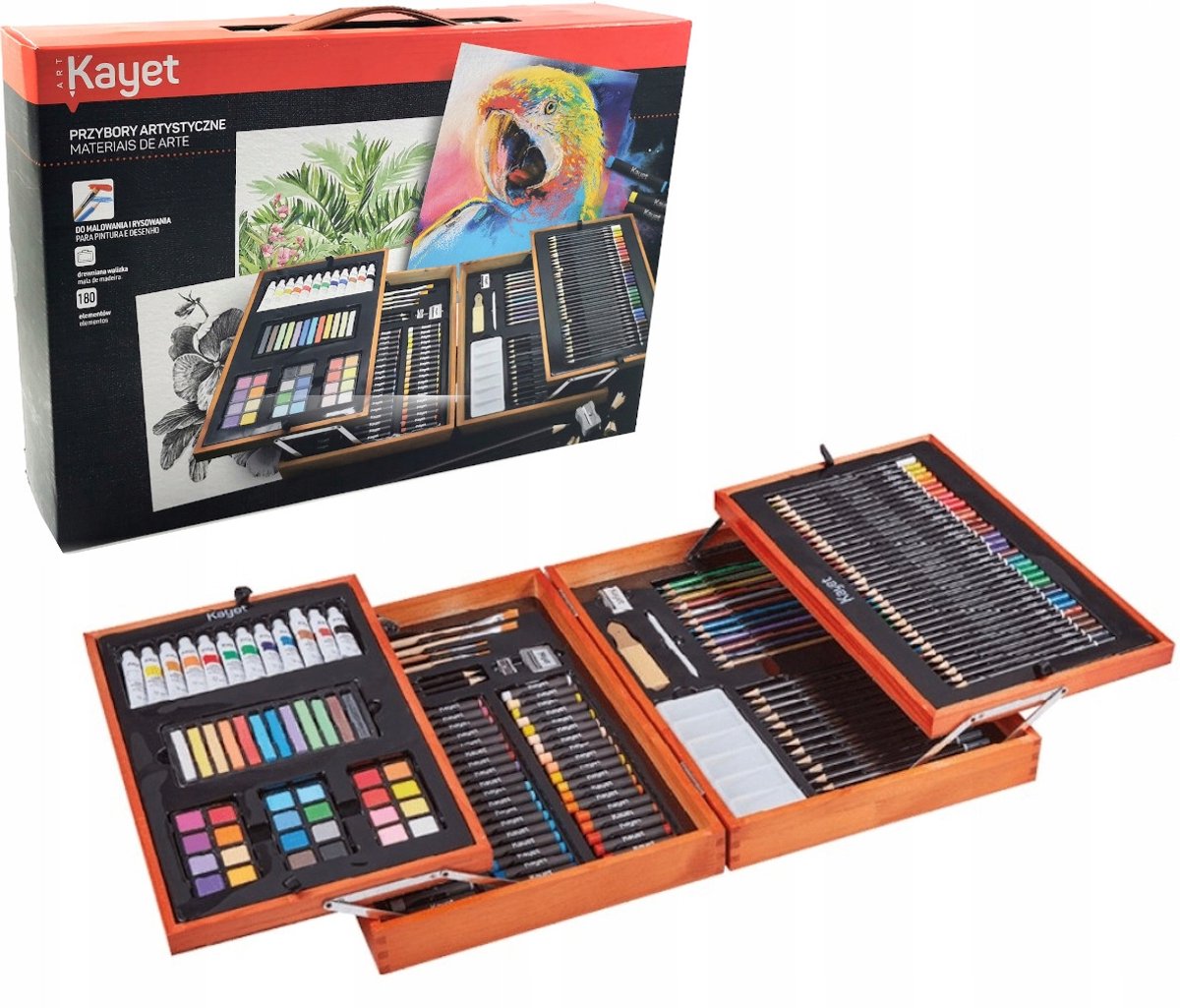 Creatieve Teken- en Schilderkit met 180 Delen in Houten Koffer