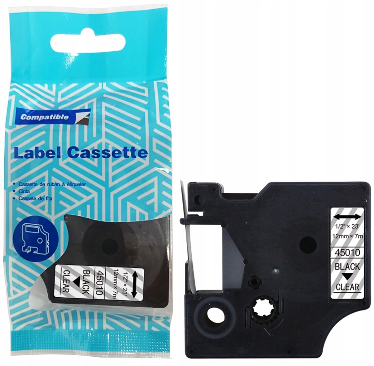 DYMO D1 Tape 45010 12 mm x 7 m transparant zwart