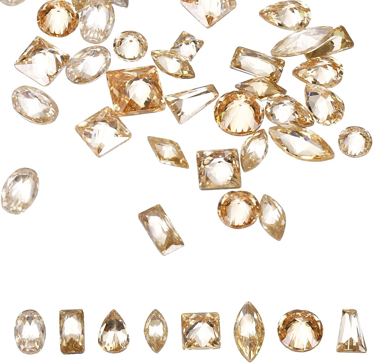 50 stuks fonkelende zirkonia kristallen, 2-3 mm, verschillende vormen, mini-diamanten, nagels, kristallen, edelstenen, glas, met platte achterkant, 3-voudig