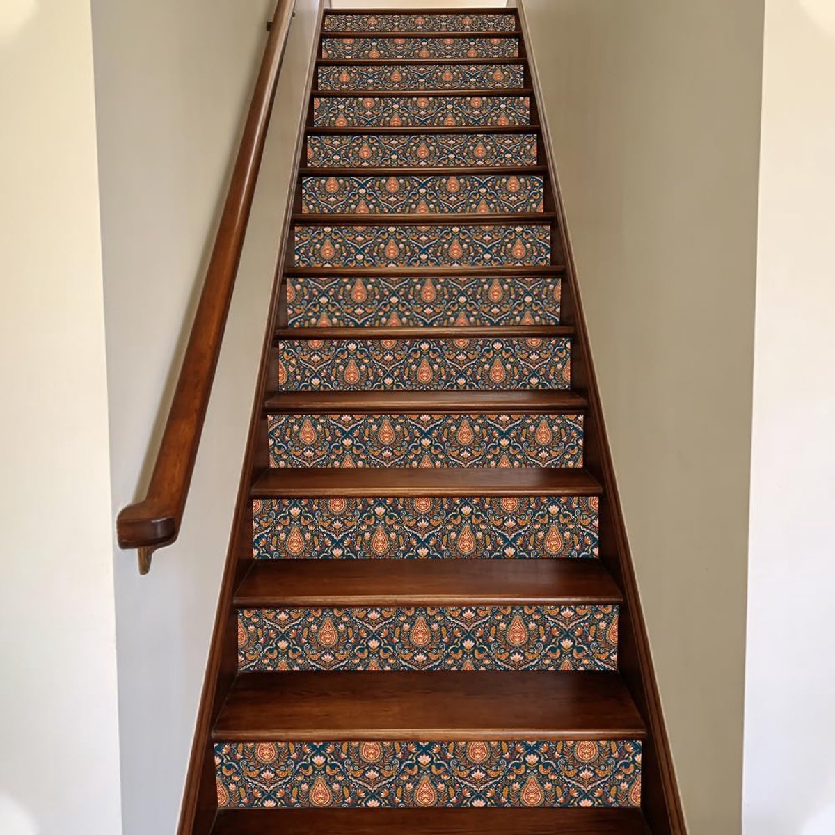 15 stuks Boho bloemen trapstickers, paisley, kunststof, 100 x 18 cm, aftrekbare zelfklevende tegelstickers voor trappen, badkamertreden, vloer en kasten